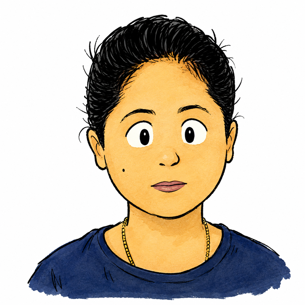 Illustrated portrait of Vrun from Kris and Bot